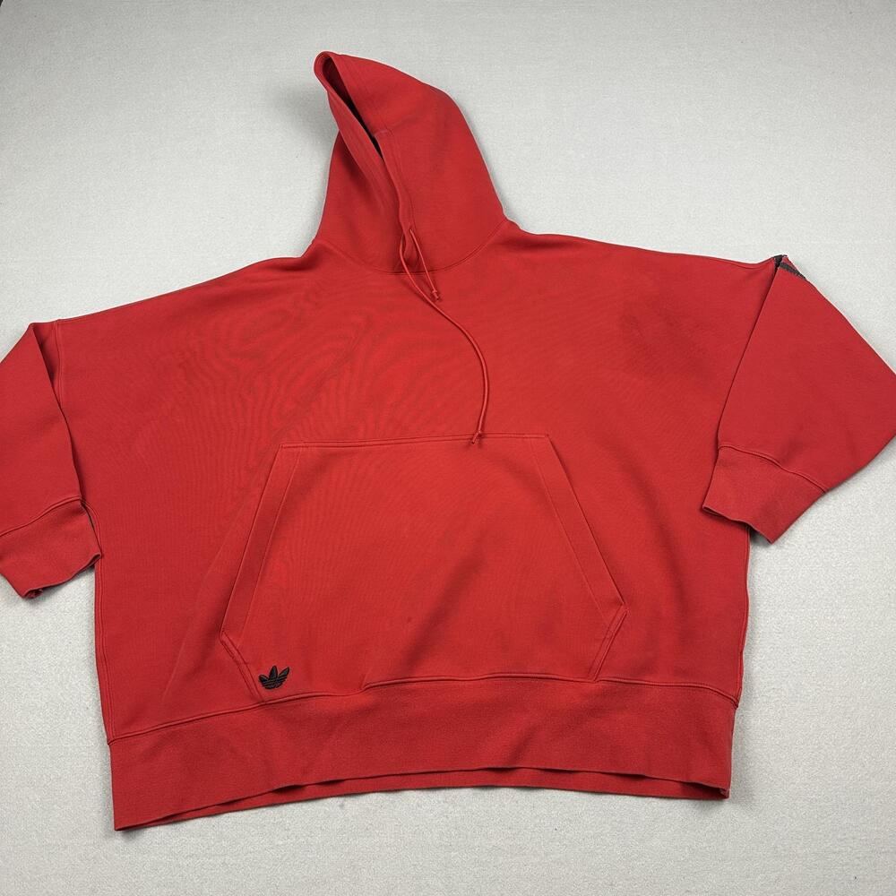 Adidas Hoodie Men 2XL Red Pullover Fleece Hooded Pockets Embroidered Logo XXL